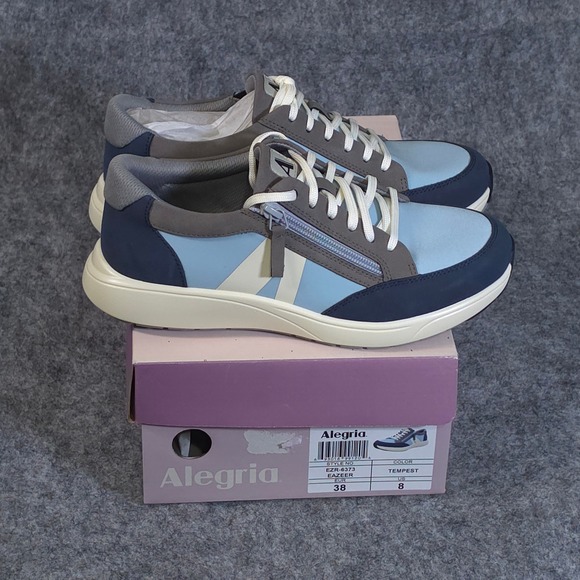 Alegria Shoes - Alegria Eazeer Tempest Blue Grey Side Zip Comfort Sneakers Womens US 8 EUR 38